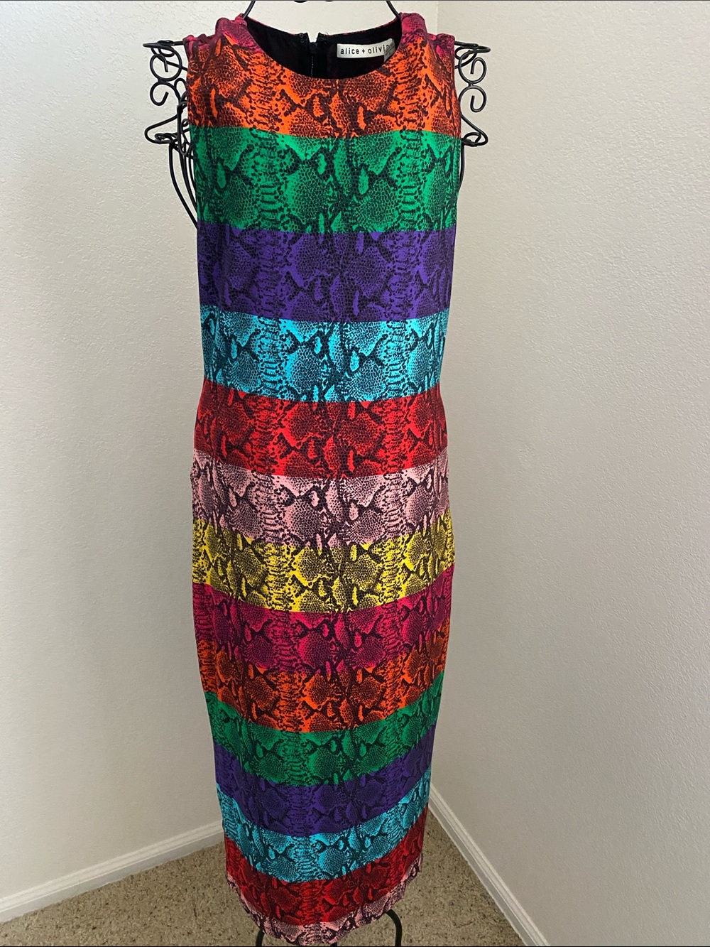 Alice + Olivia Multicolor Striped Snake-Print Maxi Dress